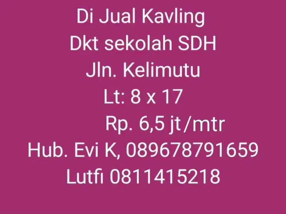 Dijual Kavling Jl. Kelimutu dekat SDH Tanjung Bunga Makassar