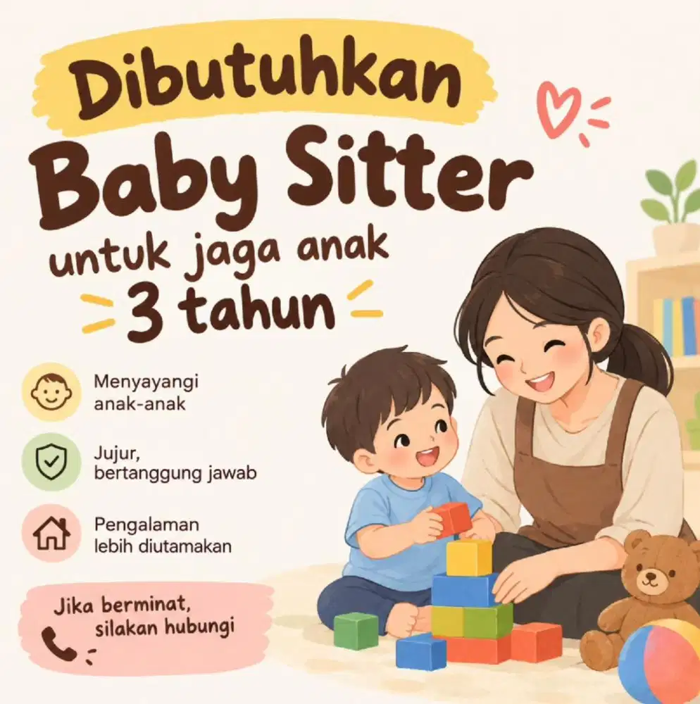 Dicari Baby Sitter untuk anak 3 tahun