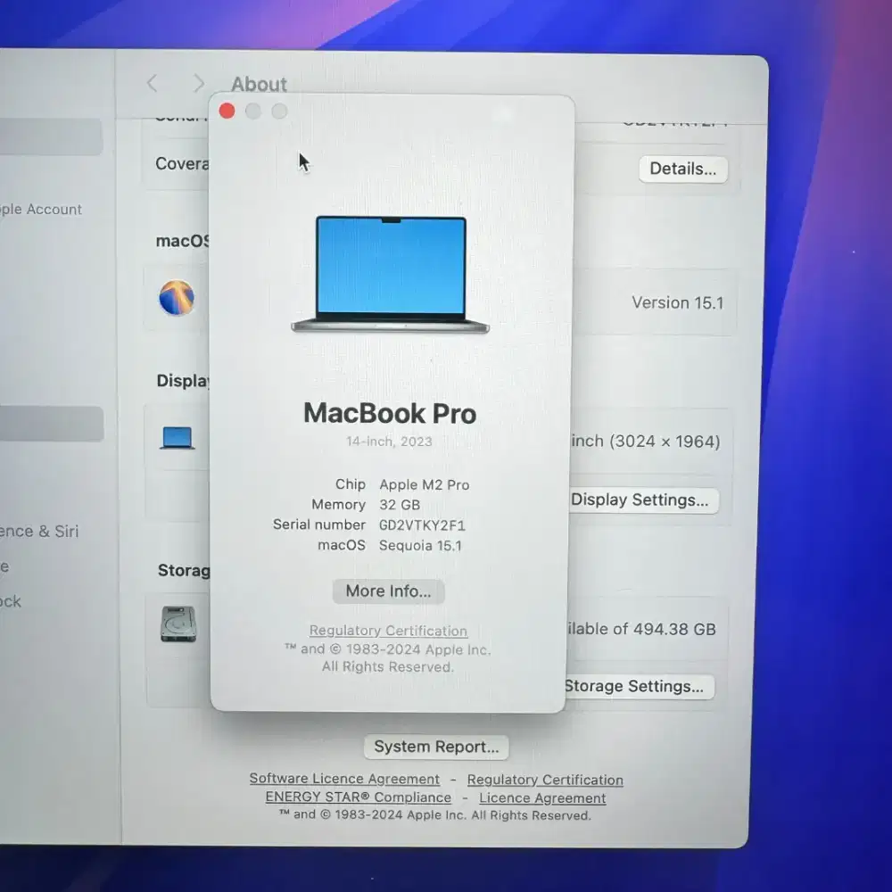 Macbook M2 Pro 14 Inch Ram 32 Ssd 512  lengkap full set Space Grey