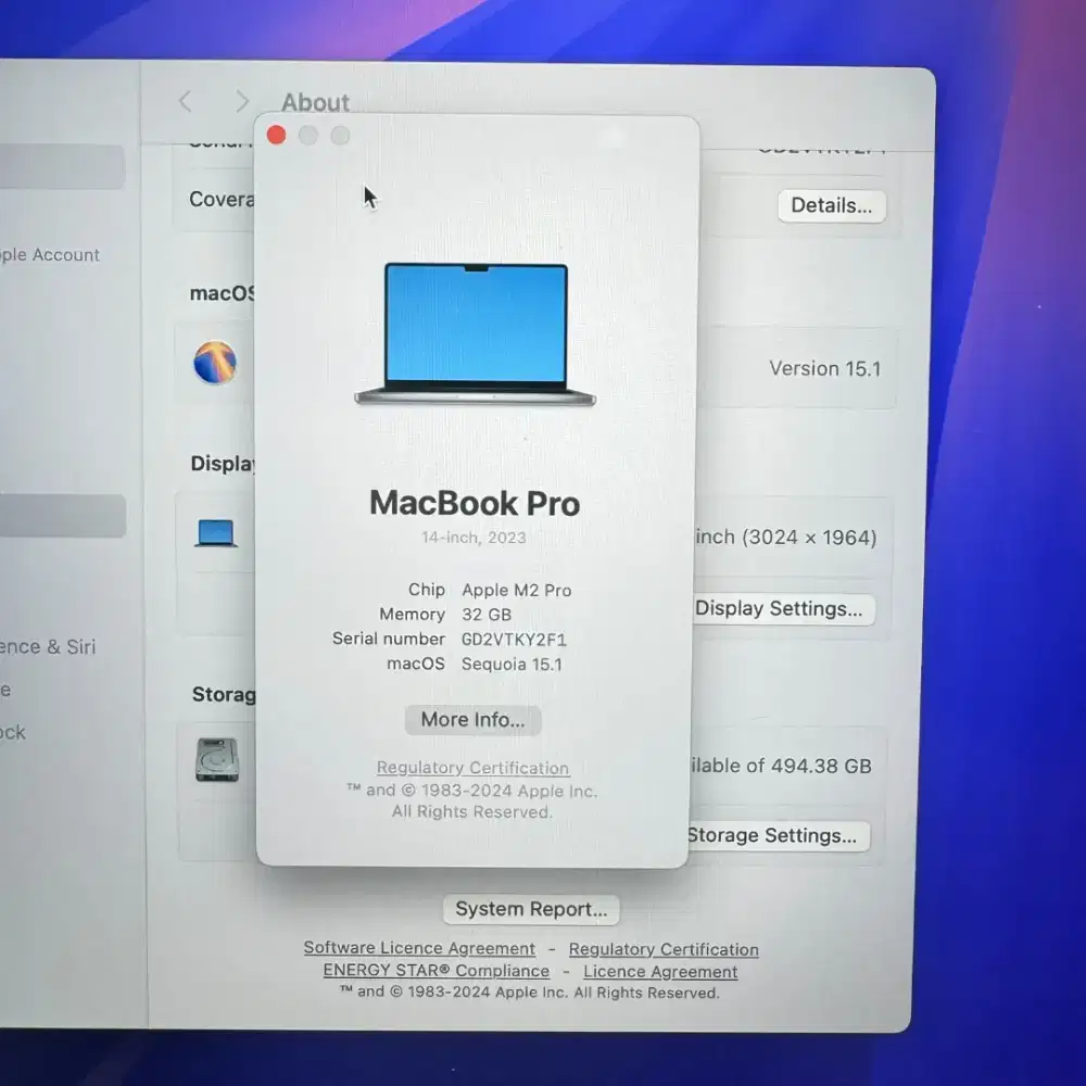 Macbook M2 Pro 14 Inch Ram 32 Ssd 512  lengkap full set Space Grey