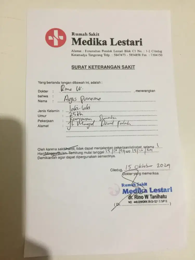 Surat dokter Jakarta/Depok/Tangerang