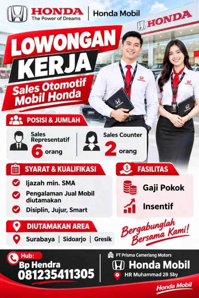 Dibutuhkan Sales Counter dan Sales Representatif