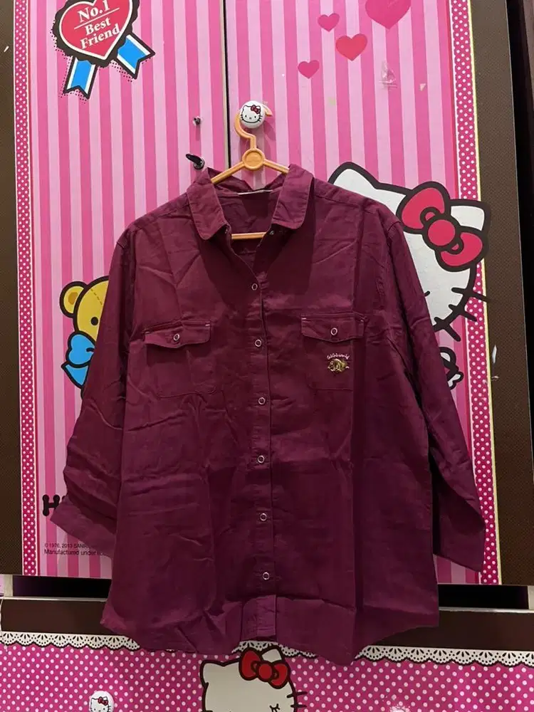 Kemeja Maroon Premium Kancing Press | Kemeja Wanita Oversize Vintage