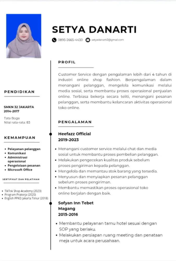 Mencari pekerjaan admin, customer service, online shop dll
