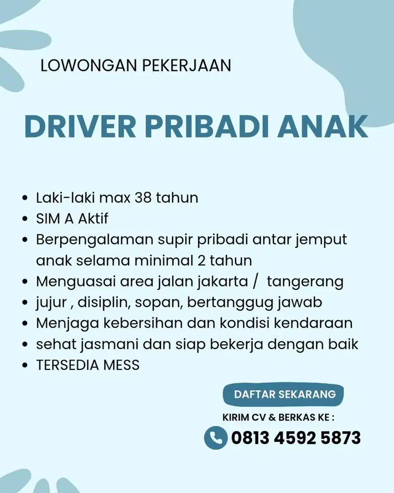 Supir pribadi khusus anak