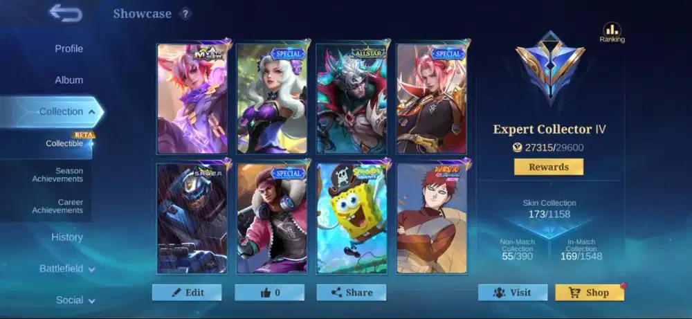 Akun ML BB Mobile Legend BB Hero Full Skin 170+ Emblem Max