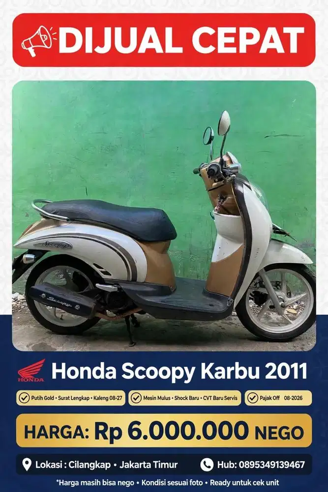 Dijual Honda Scoopy Karbu 2011 Putih Gold