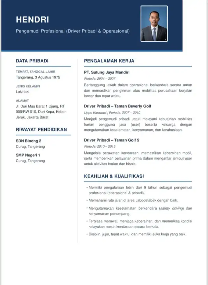 Mencari kerjaan driver pribadi