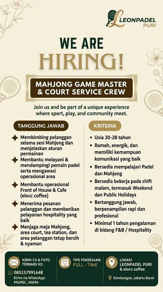 Mahjong Game Master & Tea Service Crew