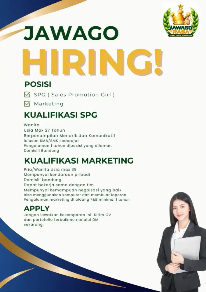 Lowongan pekerjaan Marketing & SPG dibandung dan kab bandung segera