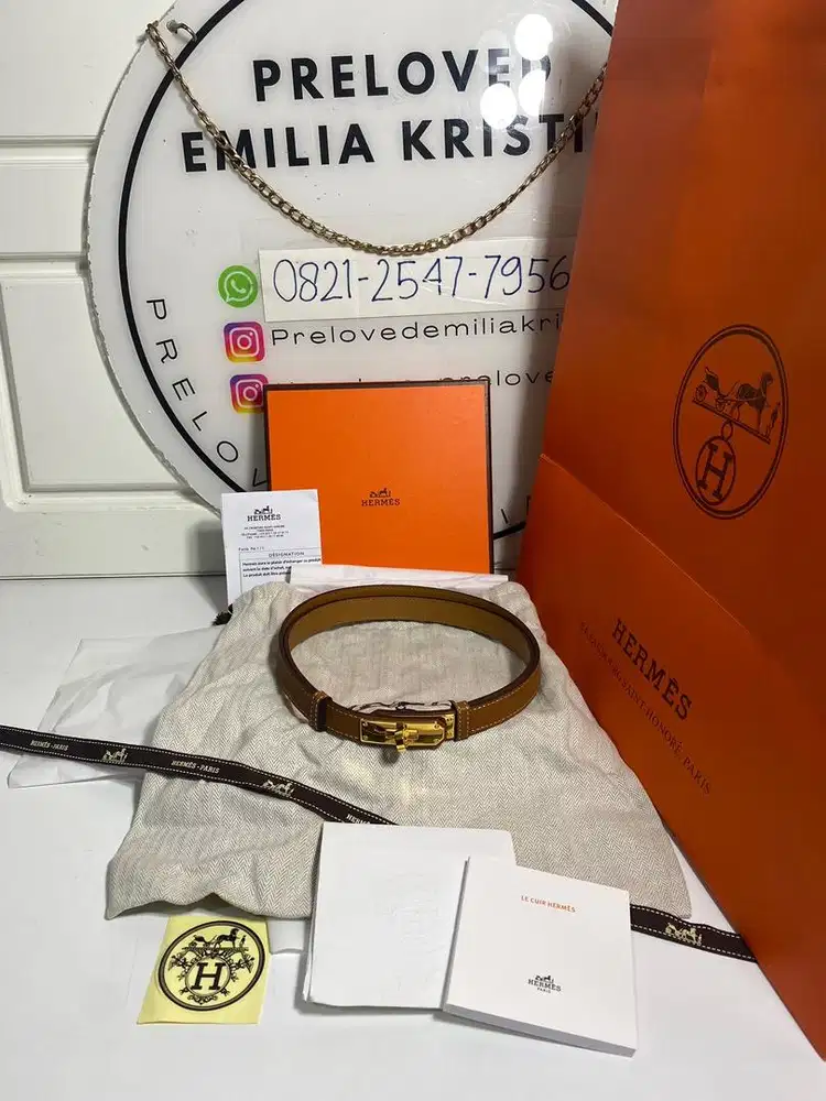 Preloved Kelly Belt Epsom Gold Ghw authentic