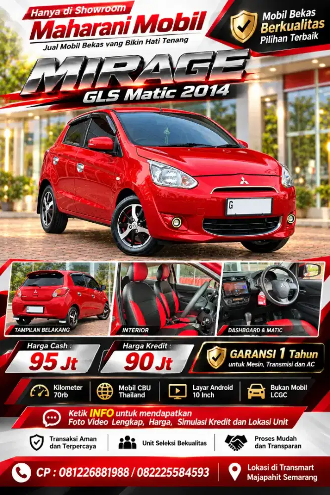 Garansi 1 Th, 2014 Mirage GLS Matic, KM 77rb, Pajak Panjang, Istimewa