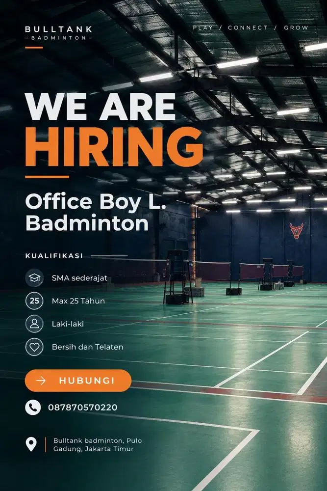 LOWONGAN KERJA OFFICE BOY LAPANGAN BADMINTON