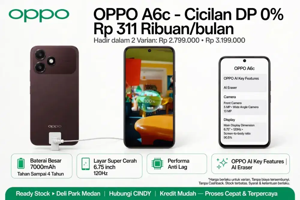 OPPO A6c - Cicilan DP 0% Rp 311 Ribuan/bulan