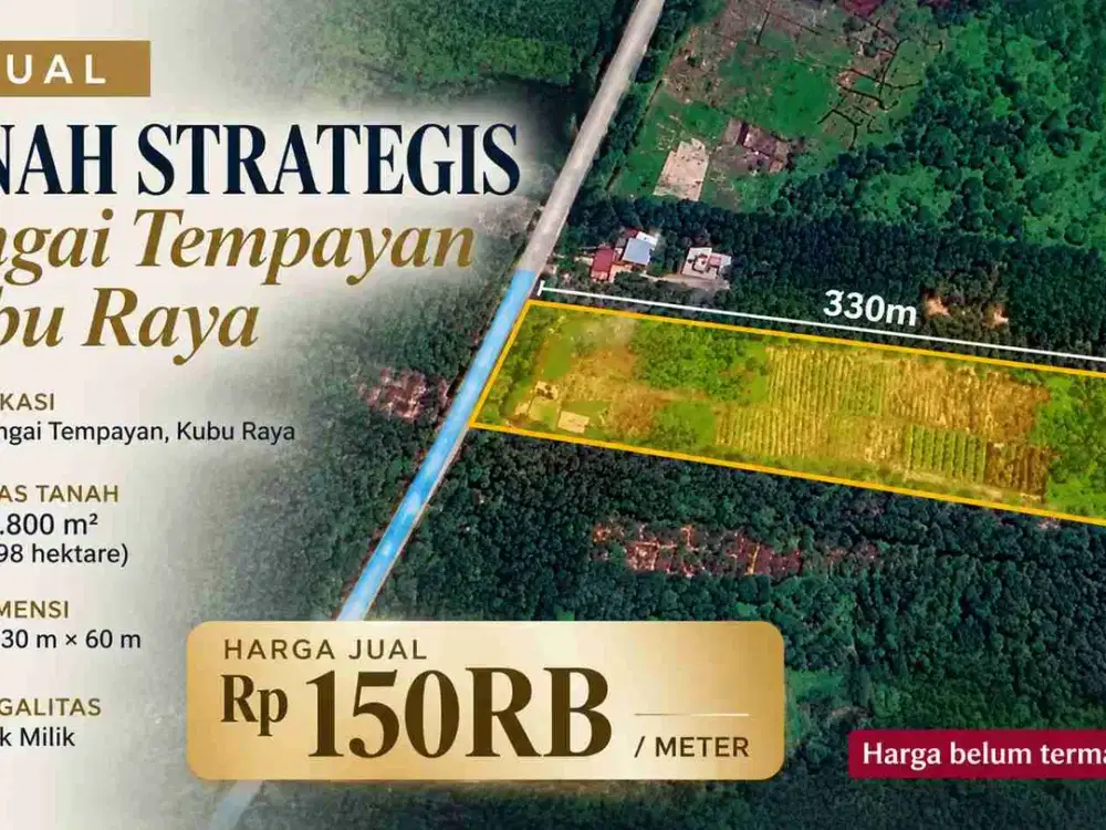Dijual Tanah 19.800 m² di Sungai Tempayan, Kubu Raya – Rp150 Ribu/m², HAK Milik