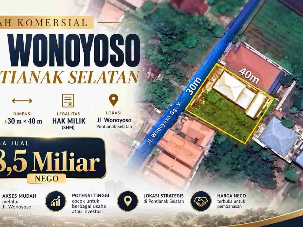 Dijual Tanah 1.160 m² di Jl. Wonoyoso, Pontianak Selatan – SHM, Rp8,5 Miliar Nego