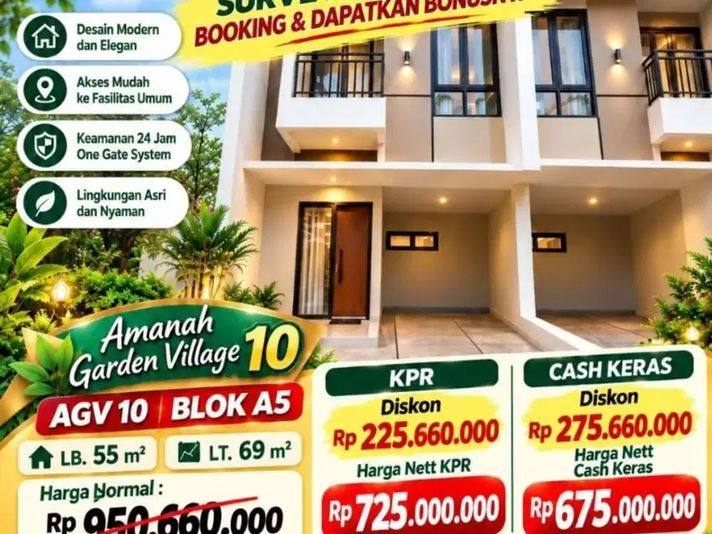 Rumah 2 Lantai Promo Tanpa DP, Free semua biaya, Cash Back 20jt di Pamulang - Serpong