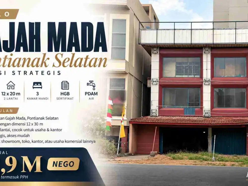 Dijual Ruko 2 Lantai di Jalan Gajah Mada Pontianak Selatan – 12 x 30 m, Rp19 Miliar Nego