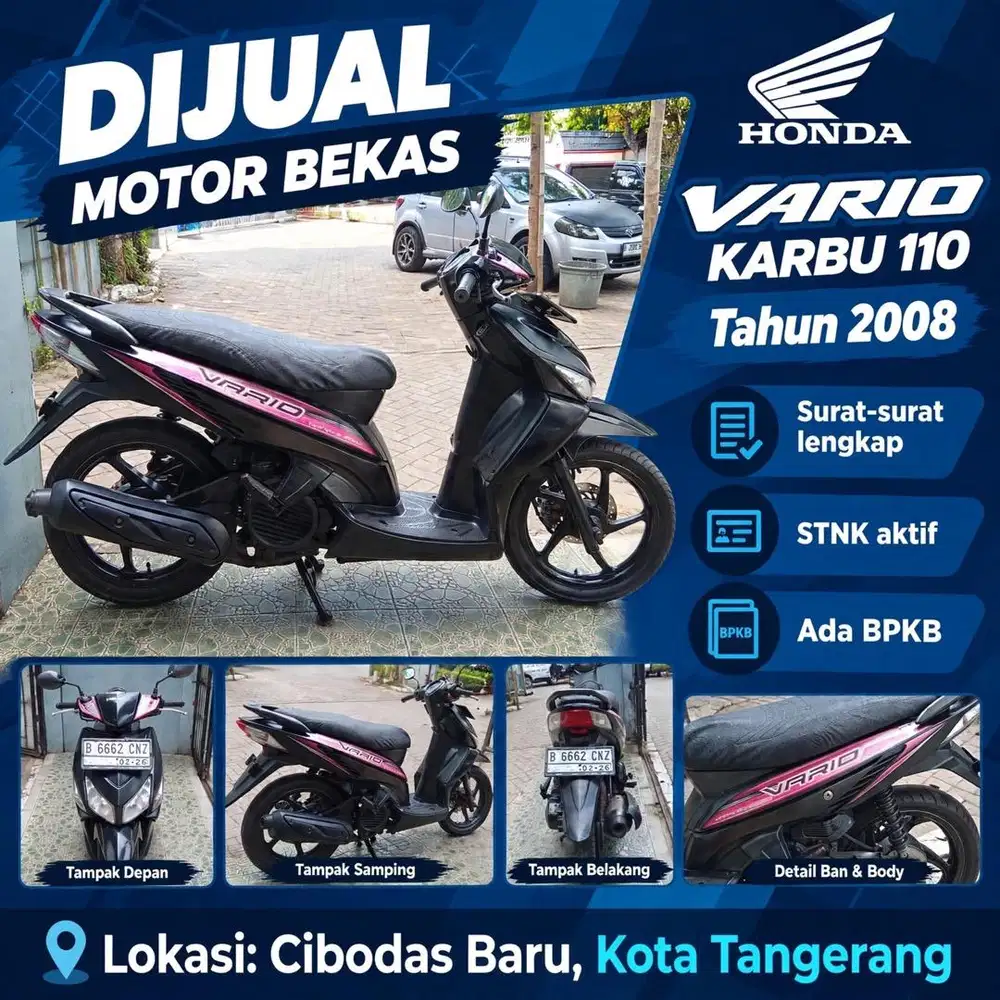 Jual Santai Honda Vario 110 Karbu 2008-Surat Lengkap, Kaleng s/d 2028