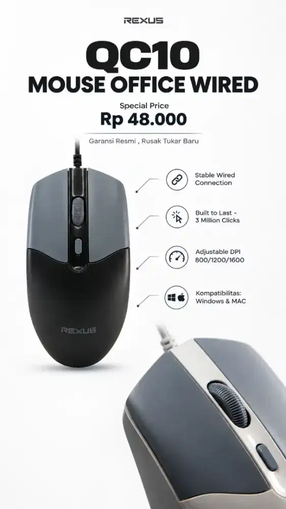 Mouse office kabel REXUS QC10