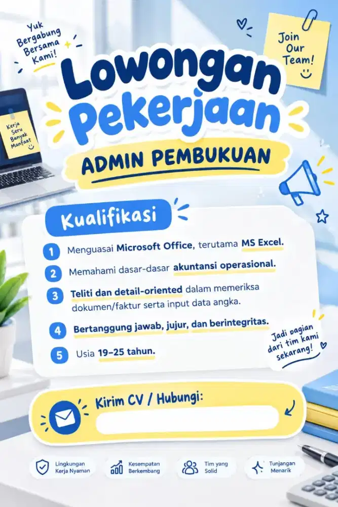 LOWONGAN PEKERJAAN ADMIN PEMBUKUAN - DICARI ADMIN PEMBUKUAN