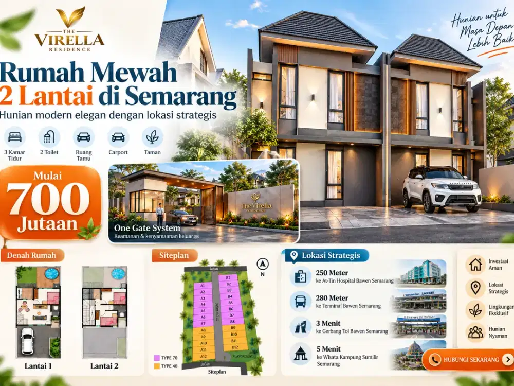 Cluster Rumah 2 Lantai di Semarang Dekat Pintu Tol Bawen SHM 700Jt-an