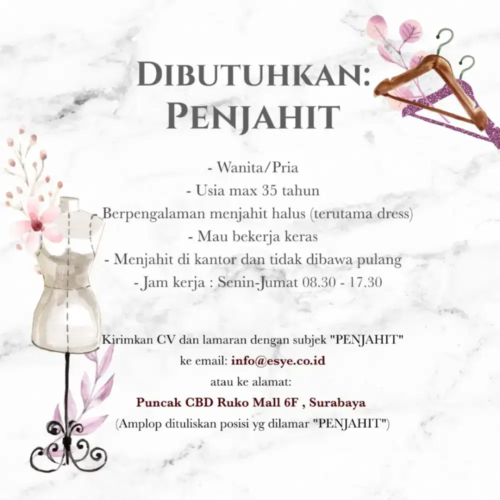 Dicarikan Penjahit Busana Wanita