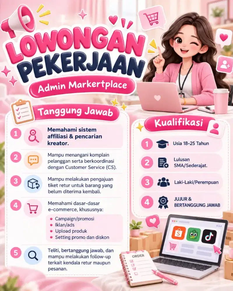 LOWONG PEKERJAAN ADMIN MARKETPLACE - DICARI ADMIN MARKETPLACE