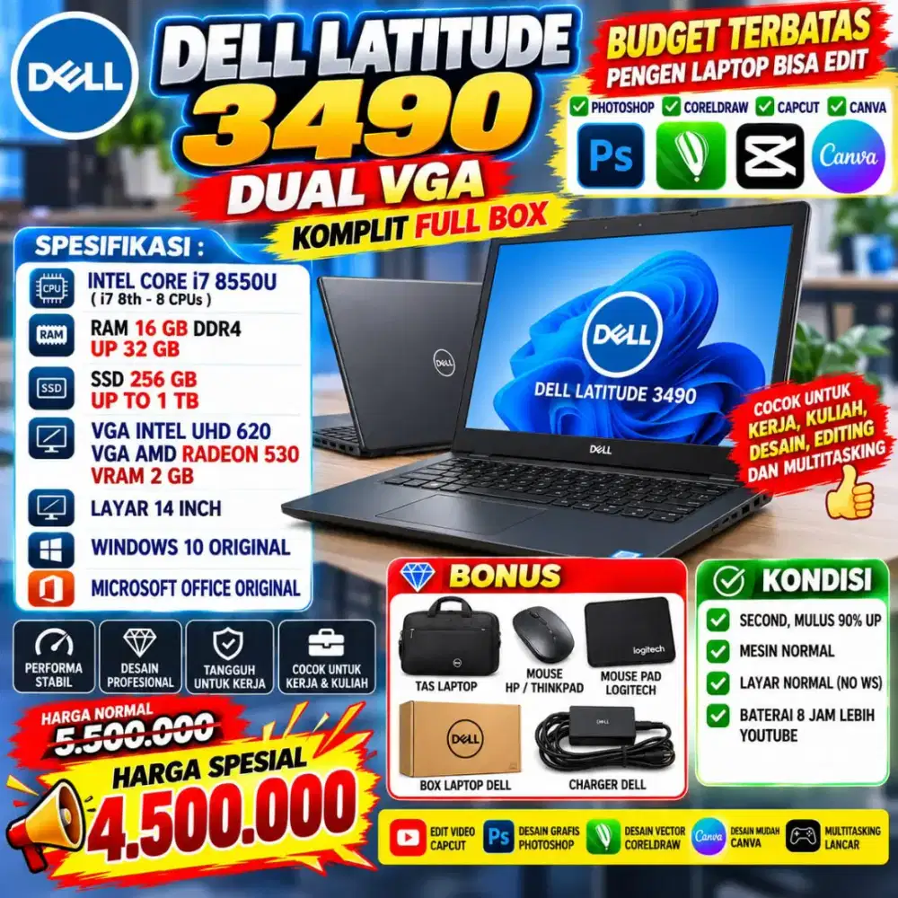 Dell Latitude 3490 Dual Vga Core i7 G8 Ram 16 SSD 256