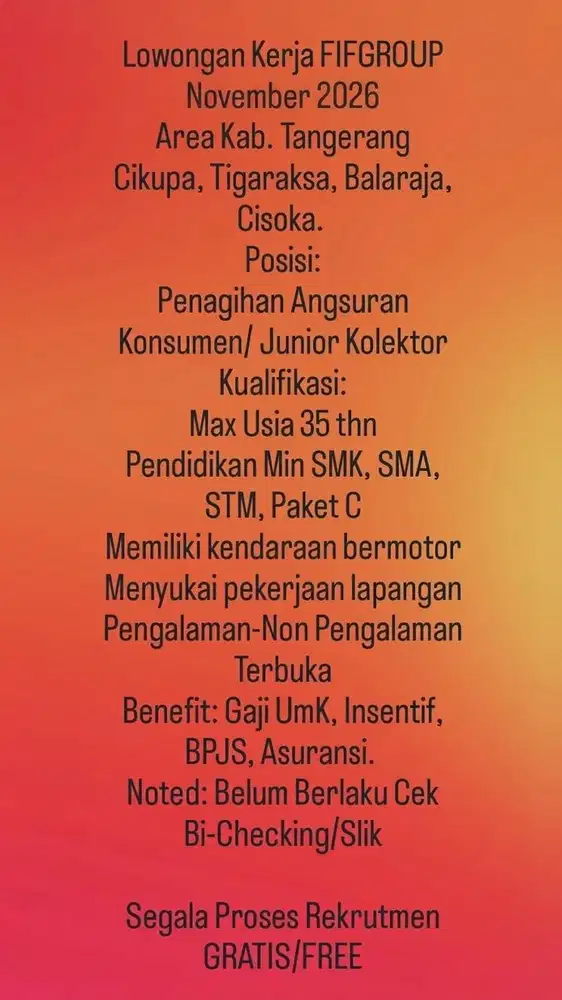 Loker Junior Kolektor Field Balaraja & Cikupa