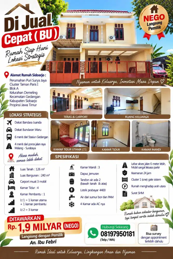 JUAL RUMAH PURI SURYA JAYA CLUSTER TAMAN PARIS 1M-an