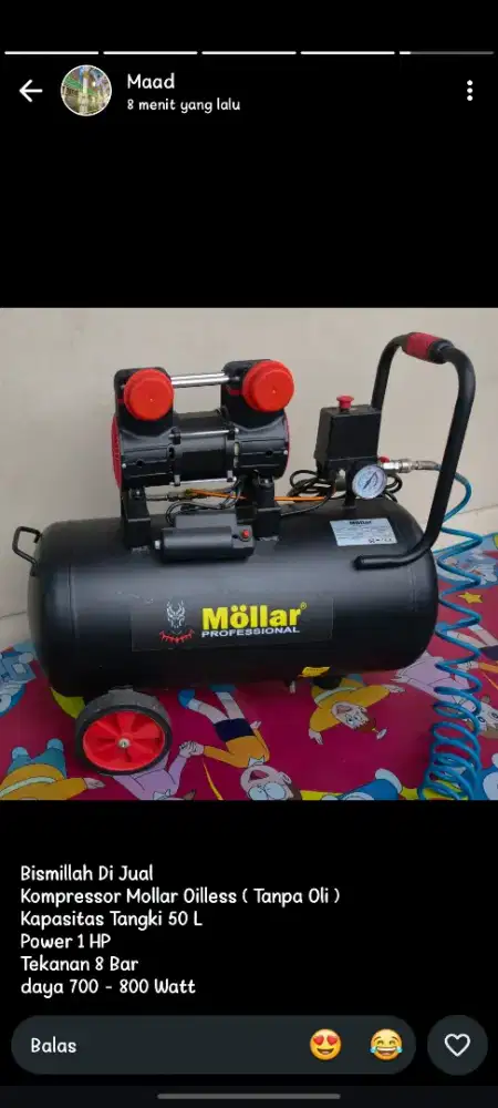 Kompressor Mollar Oiless 50Liter 1HP
