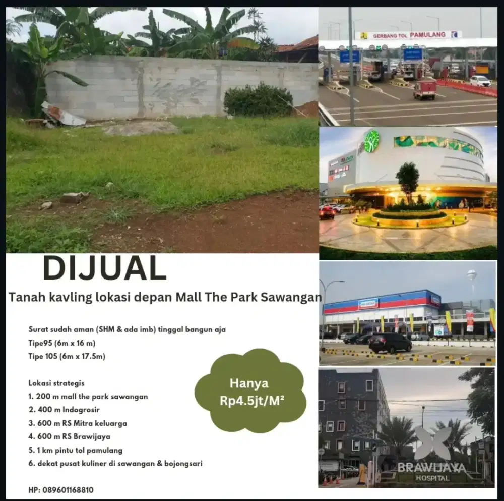 Jual tanah kavling depan mall the park sawangan Depok