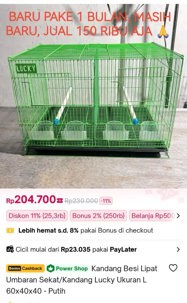 Kandang Burung Lucky Ukuran 60 x 40 X 40 Cm