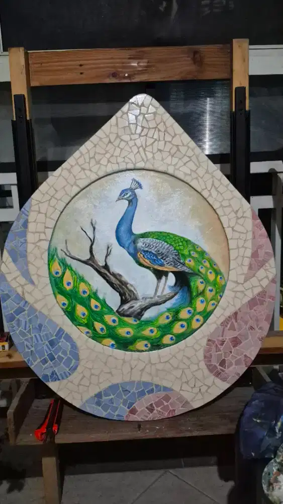 Lukisan Hiasan Dinding Mozaik Keramik Mixed Media Teardrop Unik