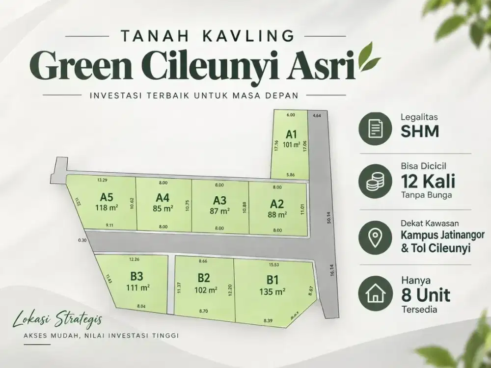 Tanah Kavling SHM Cileunyi, Cicilan 12X Tanpa Bunga