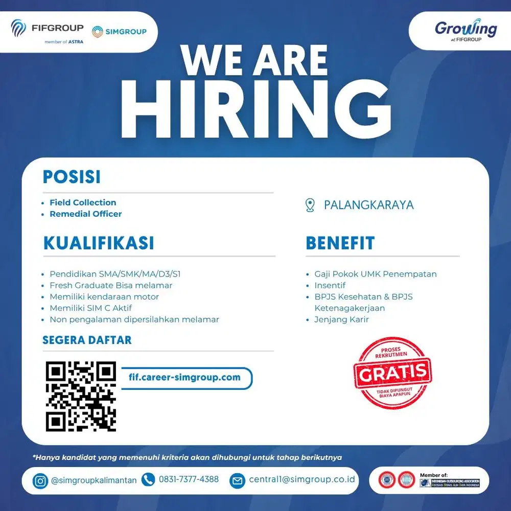 DIBUTUHKAN SEGERA STAF PENAGIHAN - PALANGKARAYA