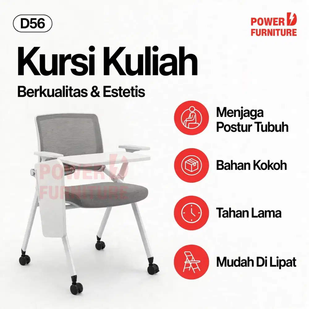 D56 - Kursi Kuliah Lipat | Kursi Kampus | Kursi Bimbel | Bangku Kampus