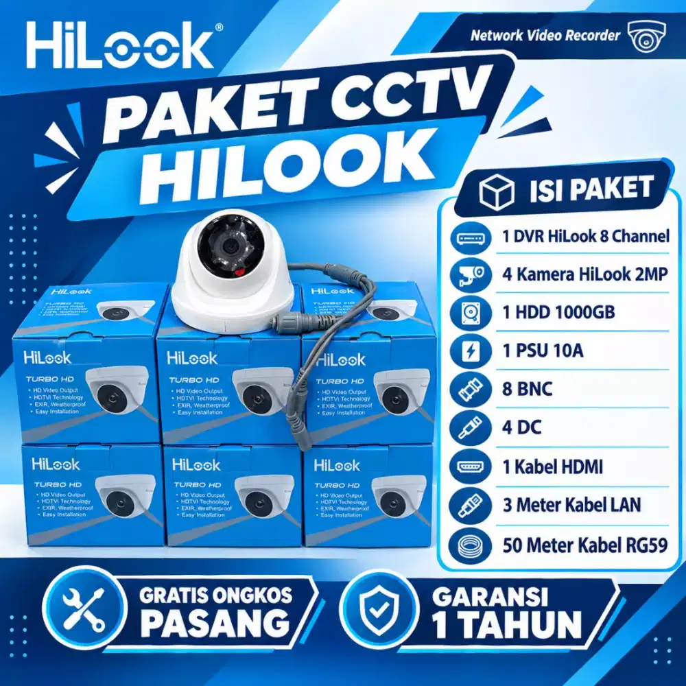 paket cctv hilook 8 channel 4 kamera 2mp