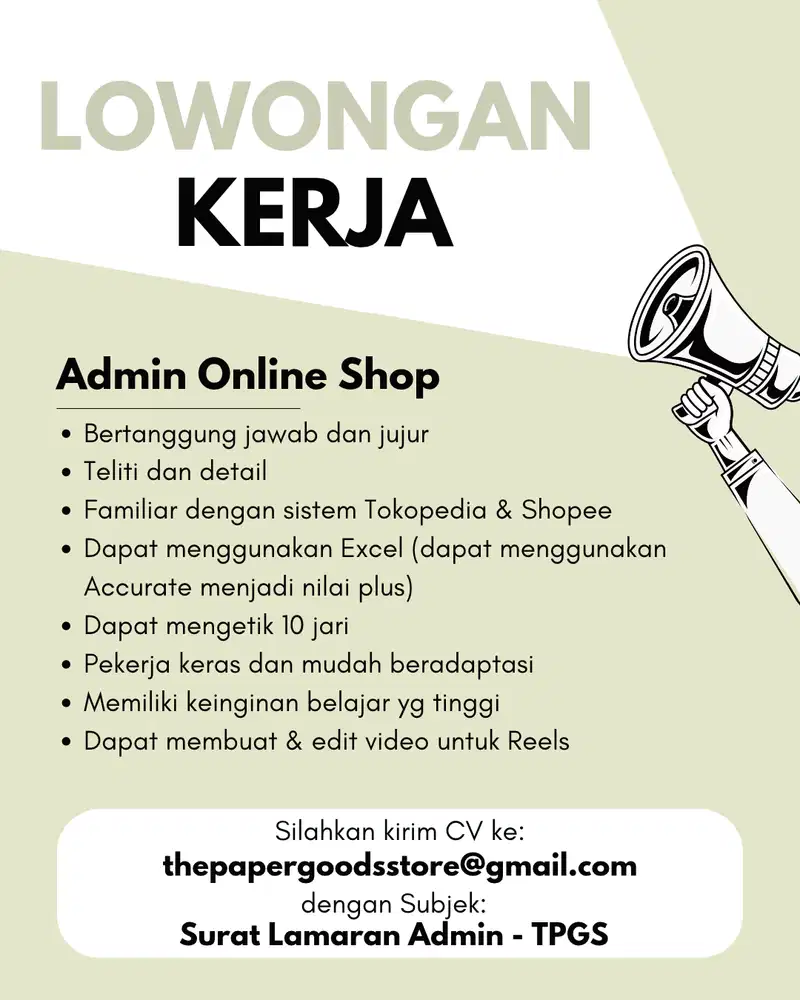 Lowongan Kerja Admin Online Shop