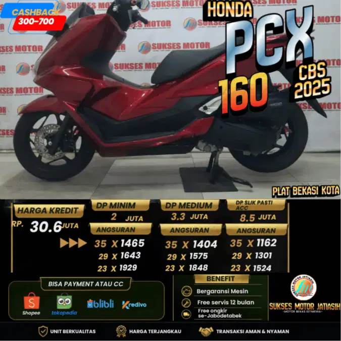 HONDA PCX 160 CBS 2025 PLAT BEKASI KOTA KM MASIH RENDAH  CASH & KREDIT