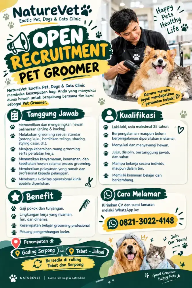 LOWONGAN PEKERJAAN PET GROOMER