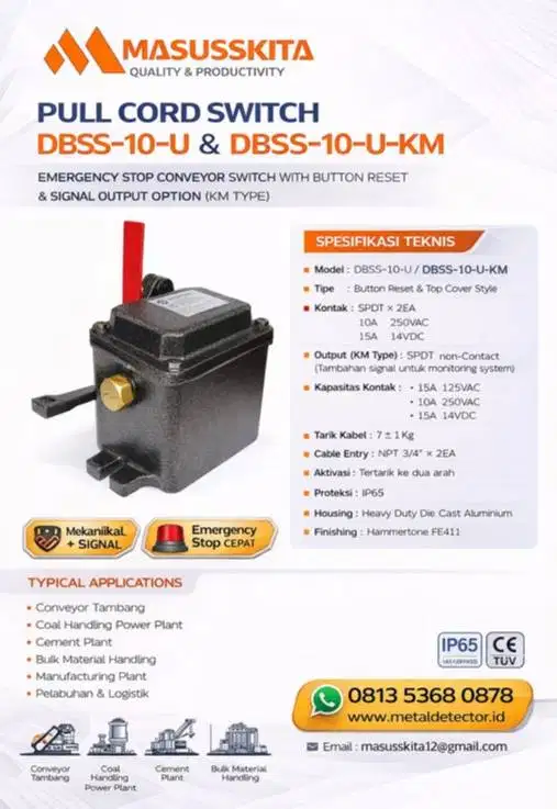 JUAL PULL CORD SWITCH HEAVY DUTY DBSS-10-U & DBSS-10-U-KM