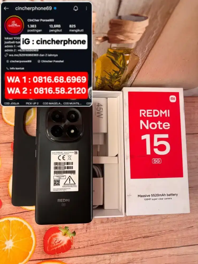 Jual hp likenew Redmi Note 15 5G 8/256 BH 100% Siklus 3 grs JULI 2027