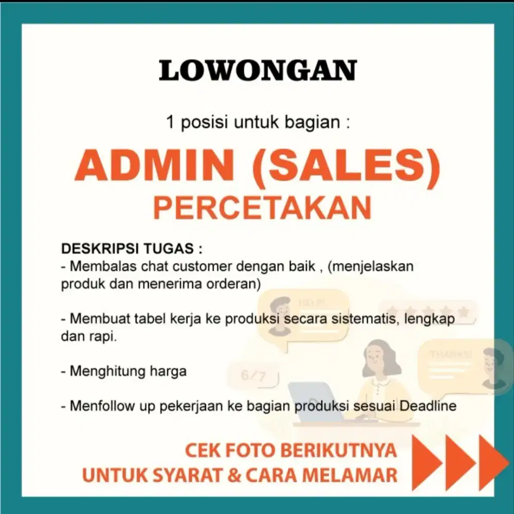Admin Penjualan Percetakan Jembatan Besi
