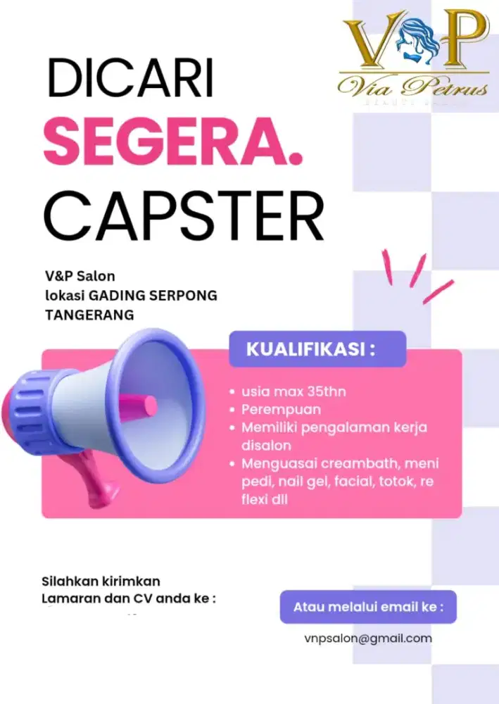 Dicari capster untuk salon kecantikan