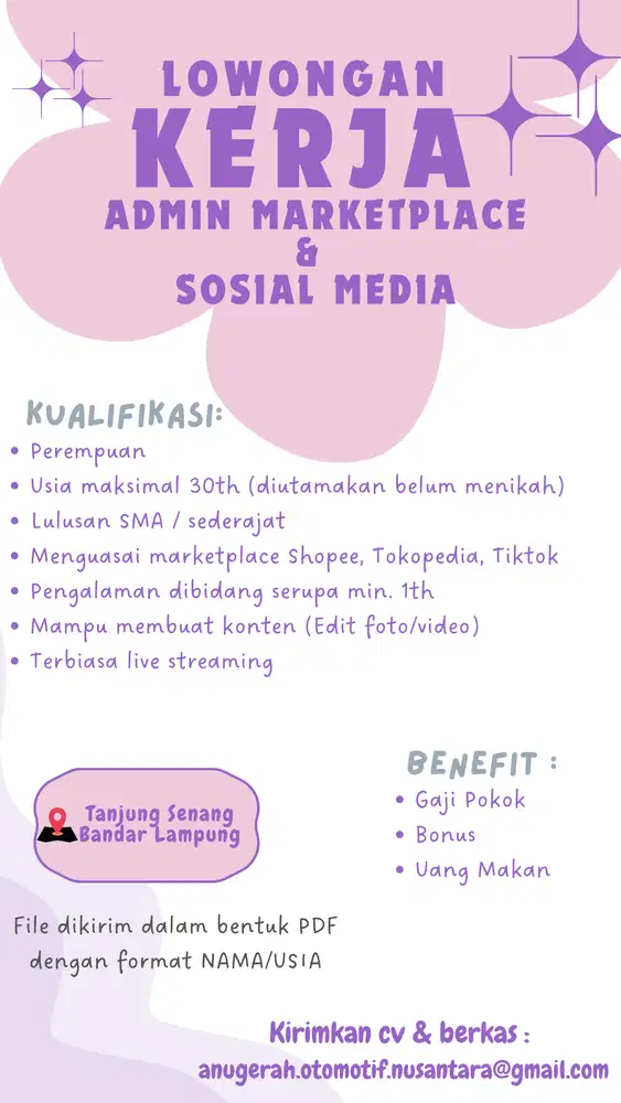 DIBUTUHKAN KARYAWATI UNTUK LIVE STREAMING DAN MENGELOLA MARKETPLACE