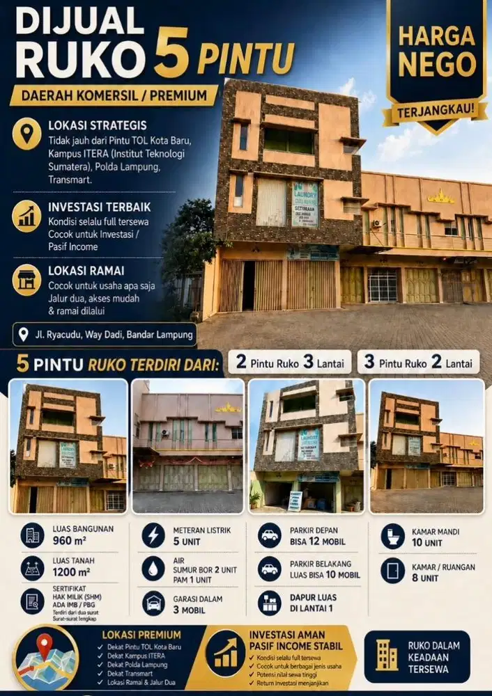 Ruko 5 Pintu , SHM, Daerah Komersil,cck Kuliner, Kos2an, Investasi