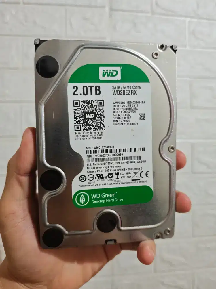 Hardisk Komputer 3.5 Merk WD Green 2TB Mulus Normal Sentinel 100/94%
