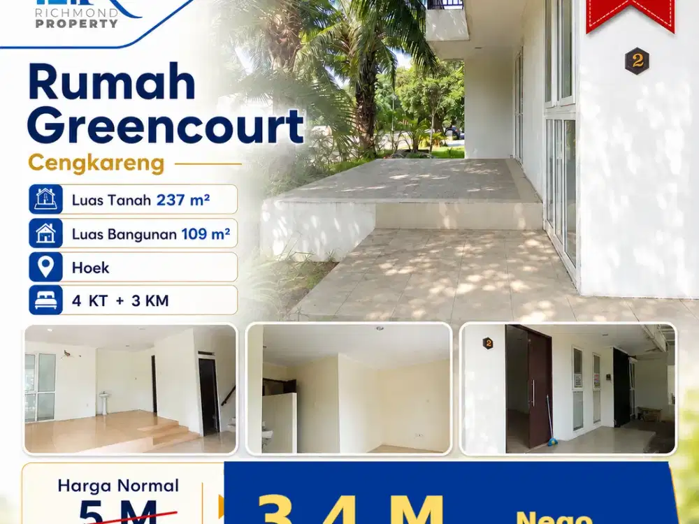 Dijual Rumah LT 237 m² LB 109 m² di Greencourt Boulevard Raya - Below Market Rp 3,4 M Nego!!